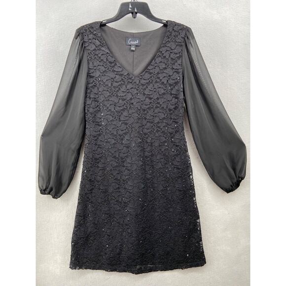 Connected Apparel Dress Women Sz 4 Black Sheath Long Sheer Sleeve‎ Lace Sequins - Picture 1 of 13